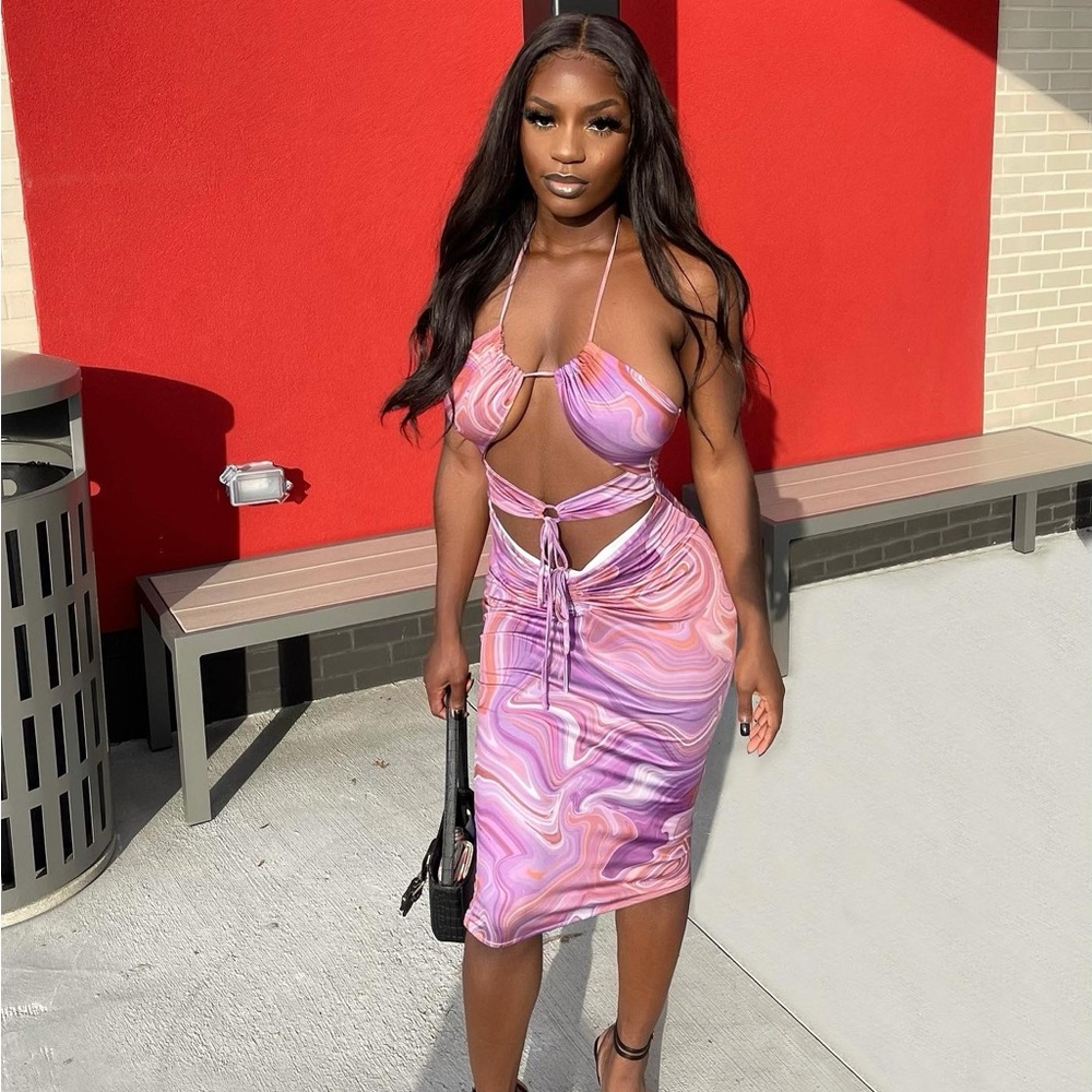 Marble cut out bodycon dress